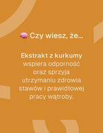 Grafika z napisem o ekstrakcie z kurkumy wspierającym odporność, stawy i pracę wątroby.