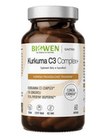 Kurkuma C3 Complex+ Biowen Gastro – suplement diety w kapsułkach, 60 kapsułek, formuła kliniczna z kurkuminą C3 Complex, 5% gingeroli i 95% piperyny Bioperine, vegan, czysty skład, bez GMO