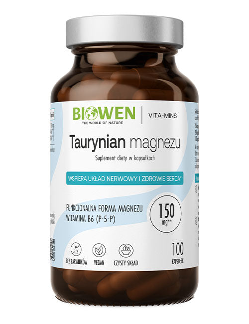 Taurynian magnezu + Witamina B6 Biowen 100 kapsułek