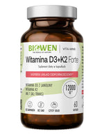 Opakowanie suplementu diety Biowen Witamina D3+K2 Forte 12000 IU, 60 kapsułek