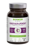 Suplement Biowen Kwas R-Alfa-Liponowy 330 mg w brązowym słoiku 60 kapsułek.