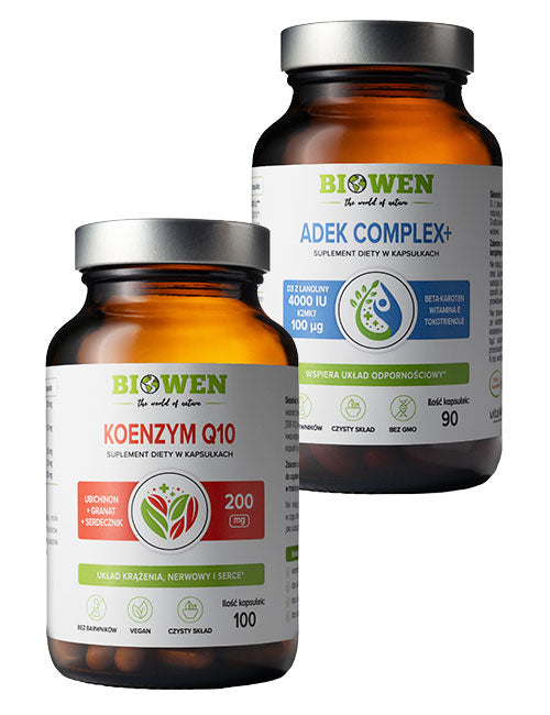 Koenzym Q10 i ADEK Complex suplementy z zestawu dla kobiet Biowen