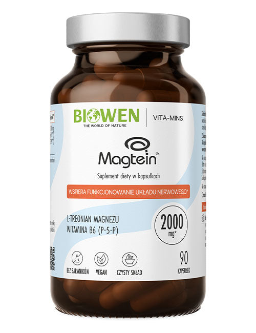 Opakowanie Treonian magnezu Magtein® Biowen 2000 mg – suplement diety z L-treonianem magnezu i witaminą B6, 90 kapsułek