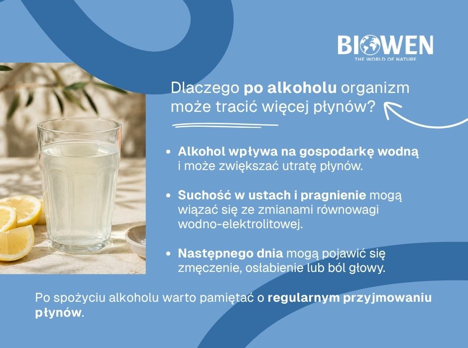 Dlaczego po alkoholu organizm może tracić więcej płynów - infografika