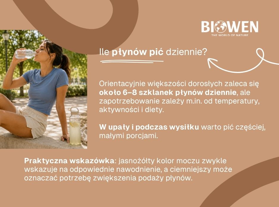 Ile płynów pić dziennie - infografika