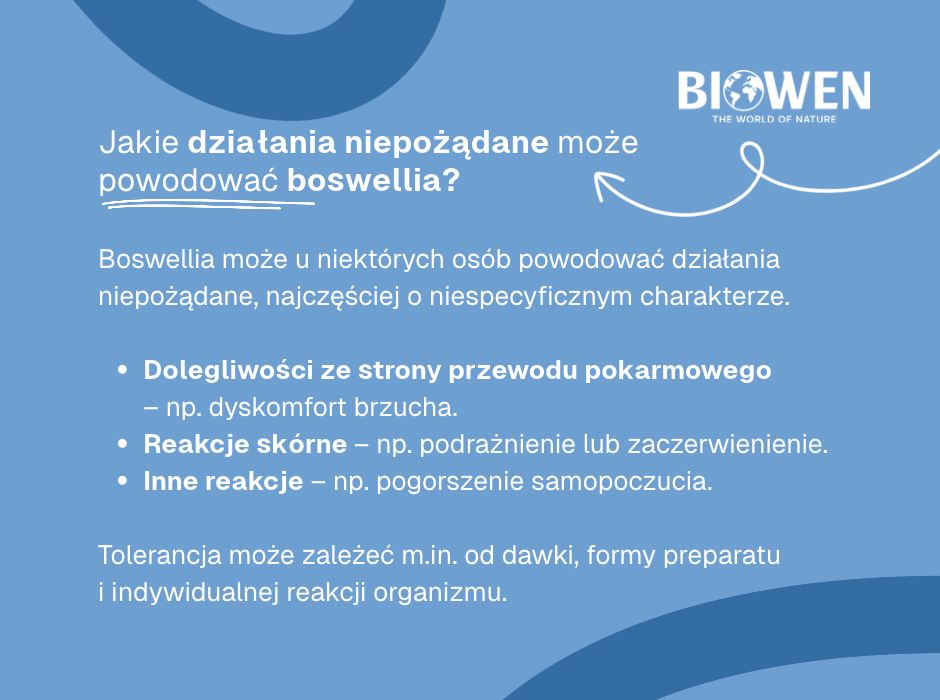 Jakie działania niepożądane może powodować boswellia - infografika