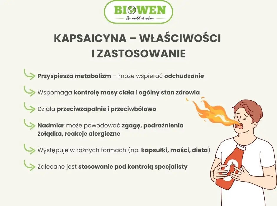 Kapsaicyna – właściwości i zastosowanie - infografika