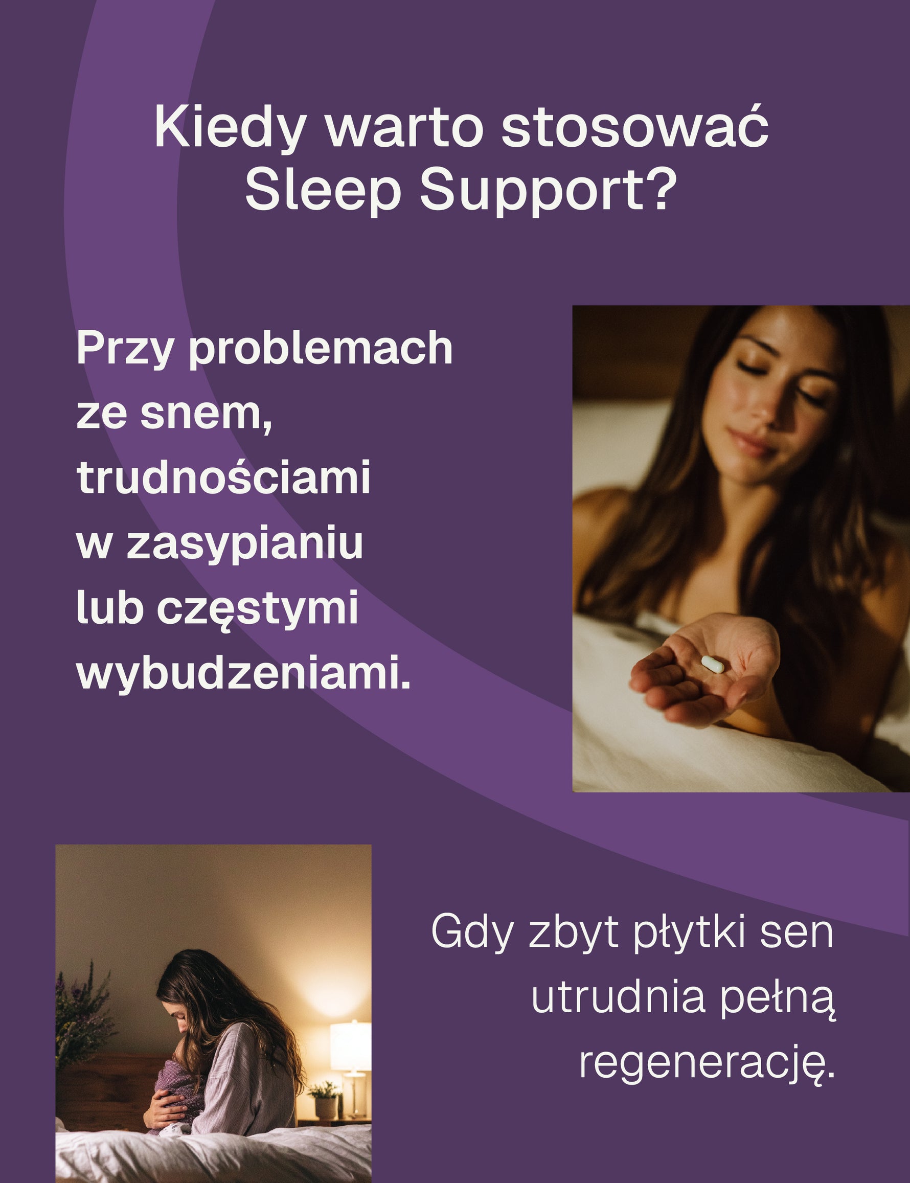 Infografika z tekstem o stosowaniu Sleep Support Biowen