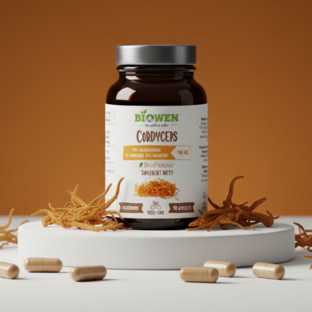 Opakowanie Kordyceps Biowen 90 kaps. z BioPerine. Ekstrakt 10:1 Cordyceps na energię, wsparcie odporności i witalność.