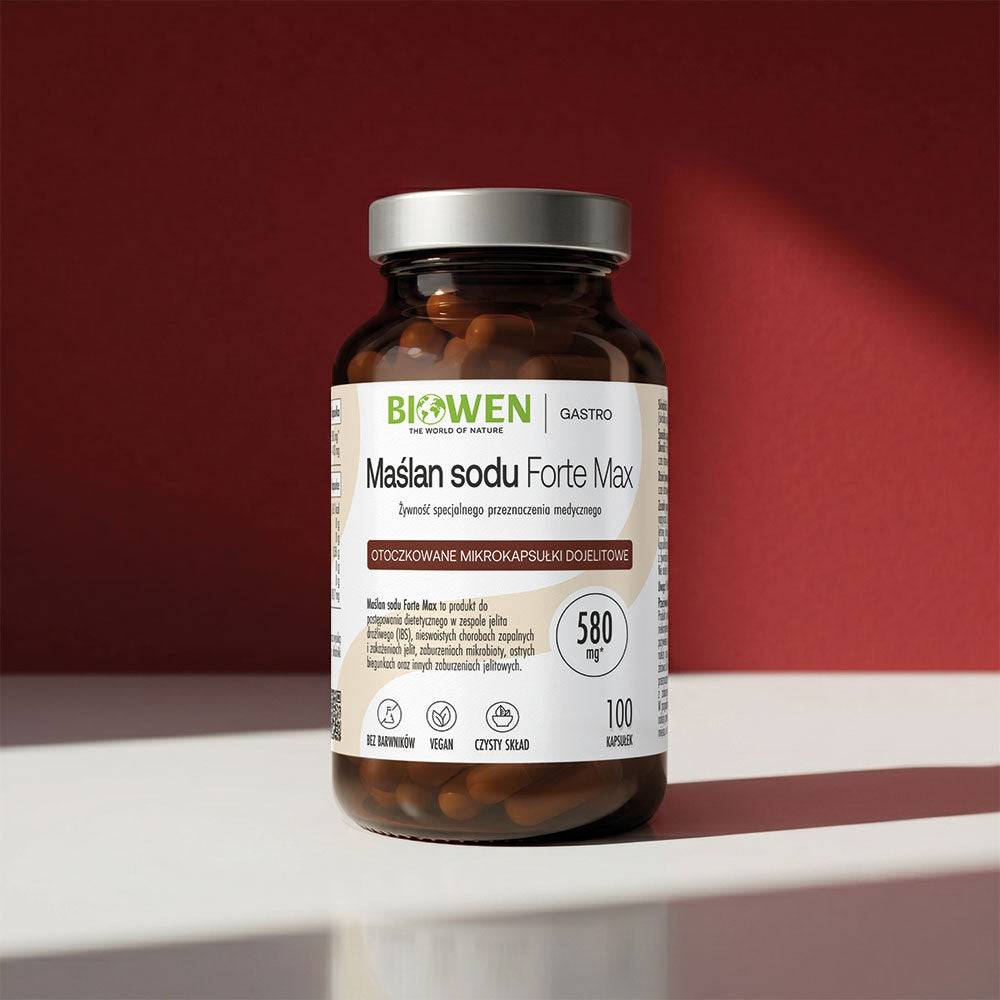 Maślan sodu Forte Max Biowen 580 mg – 100 kapsułek w szklanym opakowaniu