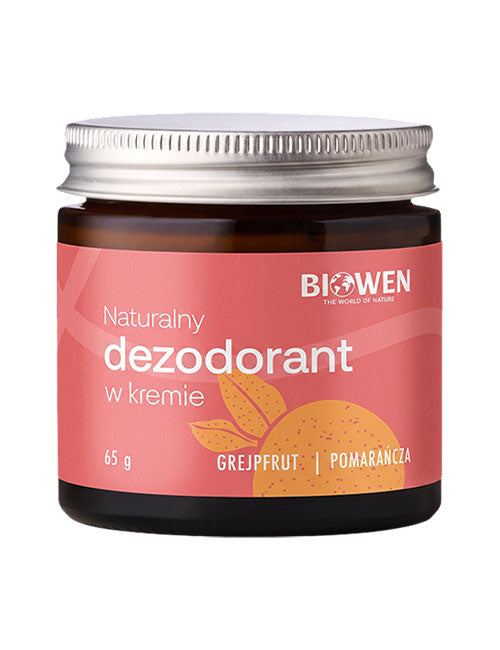 Naturalny dezodorant w kremie Biowen 65 g o zapachu grejpfruta i pomarańczy.