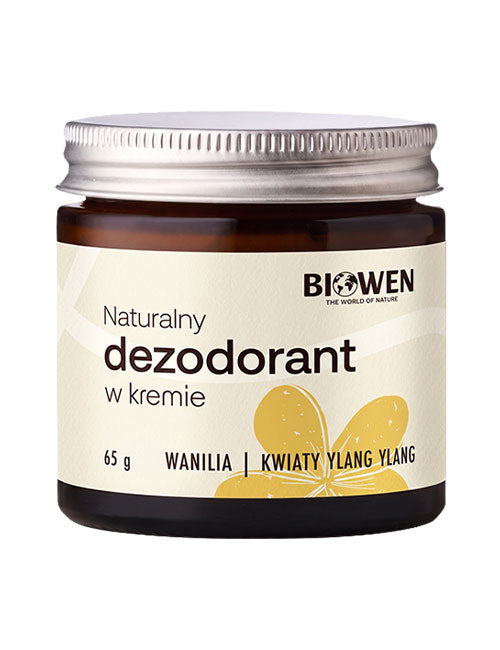 Naturalny dezodorant w kremie Biowen 65 g o zapachu wanilii i kwiatów ylang-ylang.