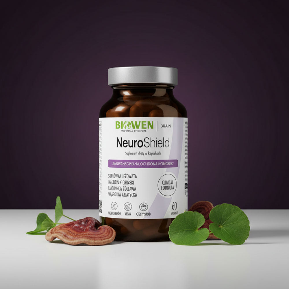 NeuroShield Biowen 60 kapsułek z soplówką jeżowatą i liśćmi wąkrotki azjatyckiej u podstawy
