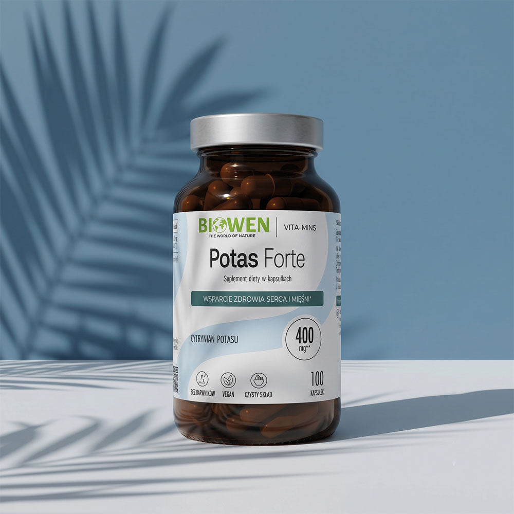 Biowen Potas Forte 400 mg, 100 kapsułek, w brązowej szklanej butelce