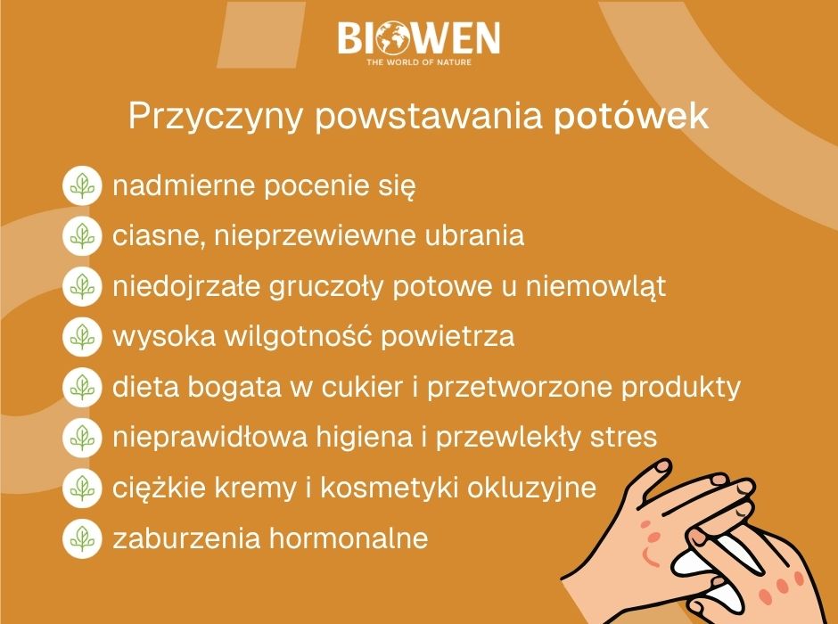 Przyczyny powstawania potowek - infografika