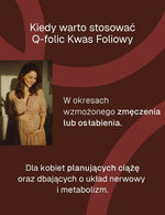 Infografika Biowen Q-Folic o tym, kiedy stosować kwas foliowy – przy zmęczeniu i w okresie planowania ciąży