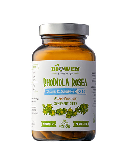 Słoiczek suplementu Rhodiola Rosea (różeniec górski) Biowen 60 kapsułek z dodatkiem BioPerine.