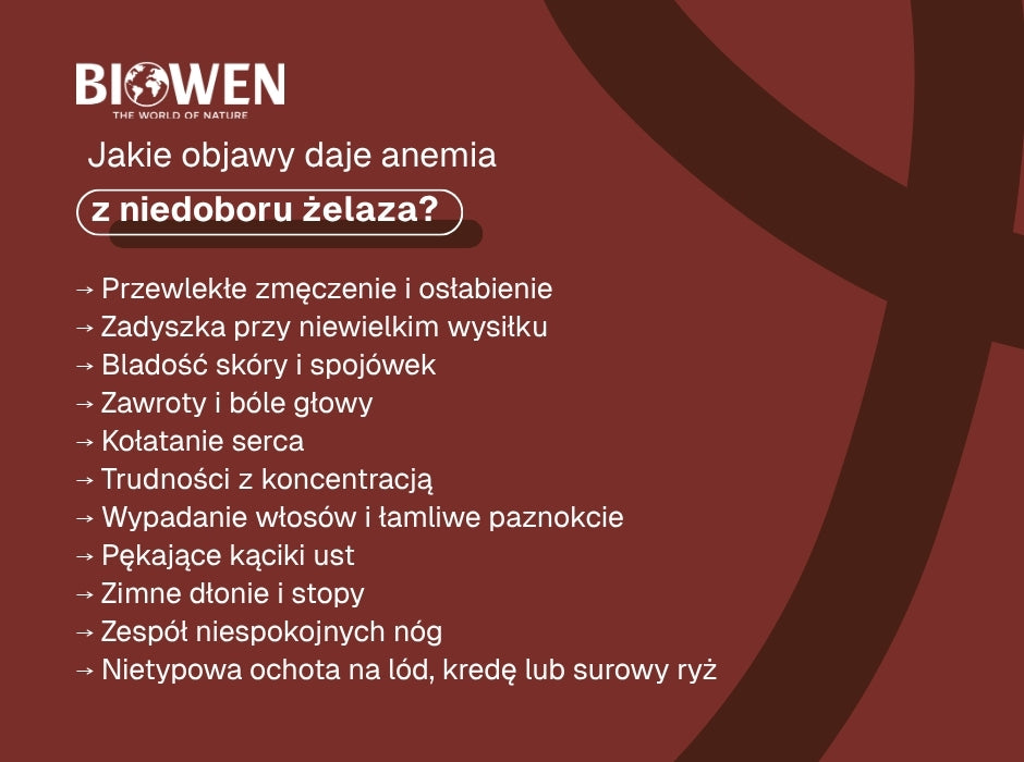 Jakie objawy daje anemia z niedoboru żelaza ? - infografika