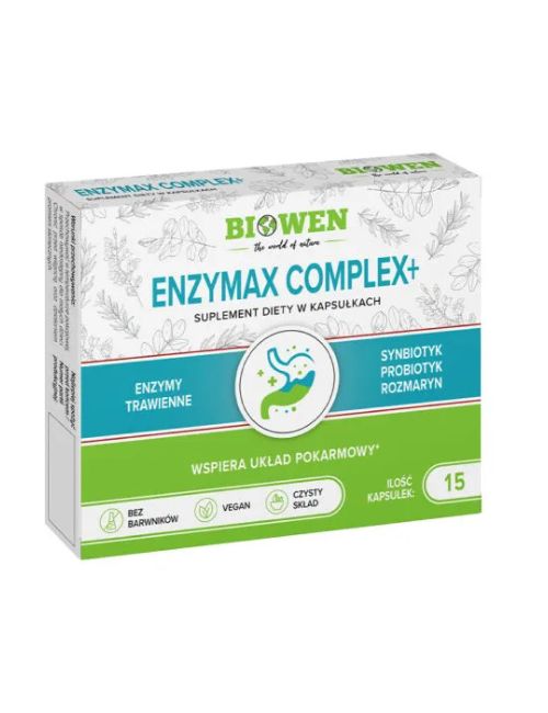 Pudełko EnzyMax Complex+ Biowen 15 kapsułek.