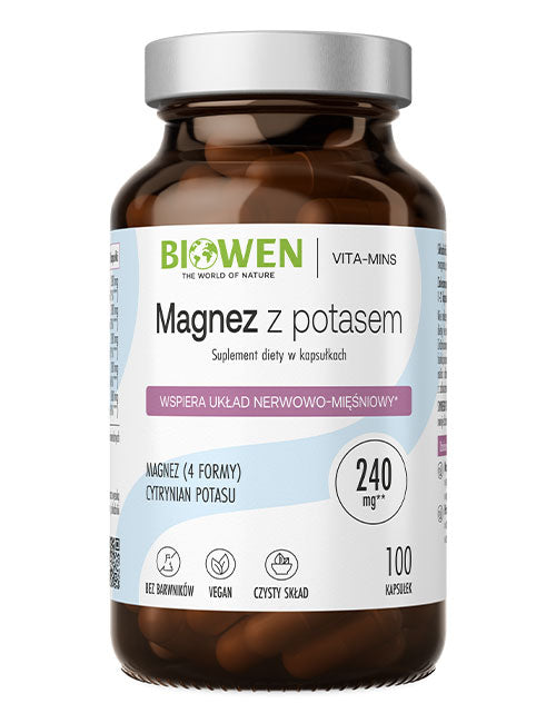 Magnez z potasem Biowen 100 kapsułek Krótki termin [Do 02/01/2027]