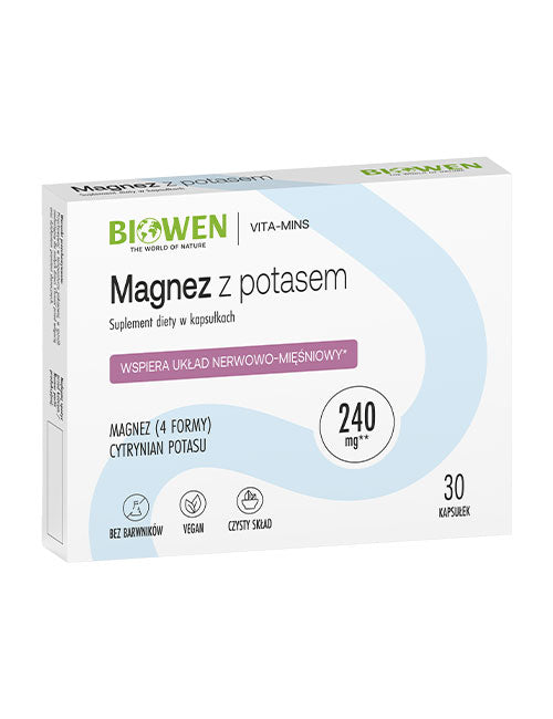 Magnez z potasem Biowen – suplement diety z magnezem i cytrynianem potasu w kapsułkach, 30 kapsułek