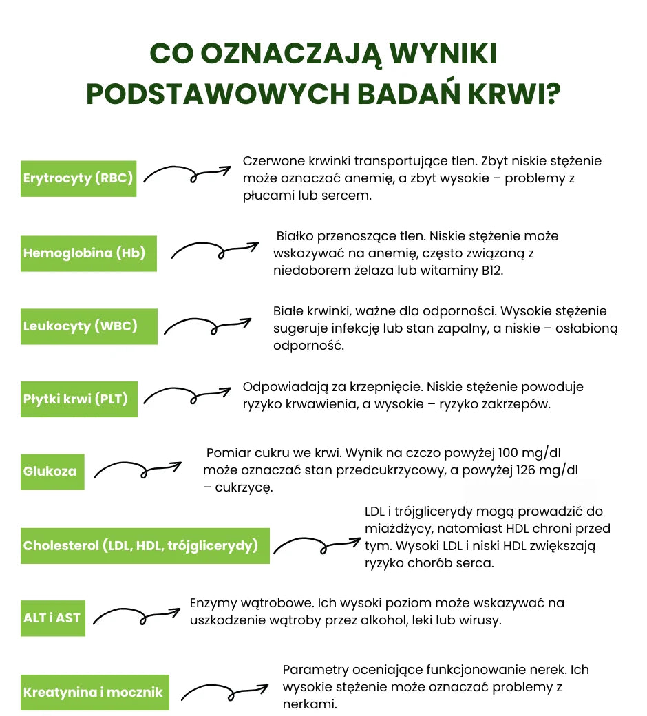 Co oznaczają wyniki podstawowych badań krwi - infografika