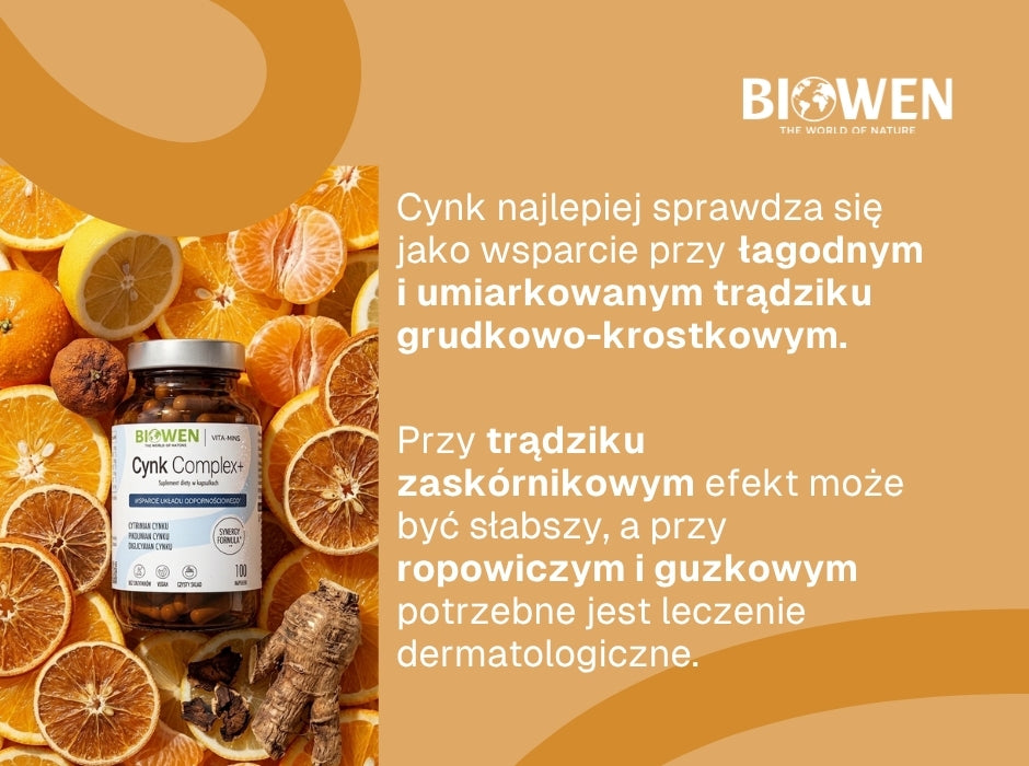 troszkę krócej
Przy jakim trądziku cynk może pomóc najbardziej? - infografika