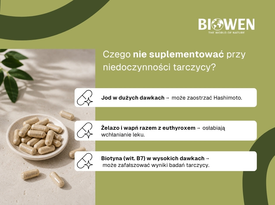 Czego nie suplementować przy niedoczynności tarczycy? - infografika