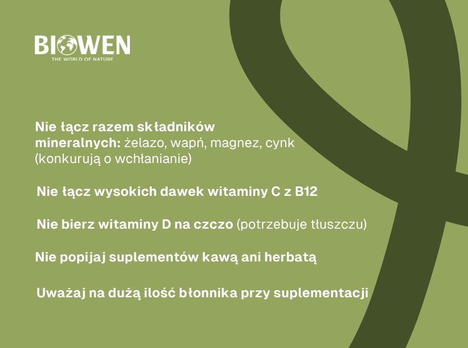 Jakich połączeń unikać przy suplementacji witamin i składników mineralnych? - infografika