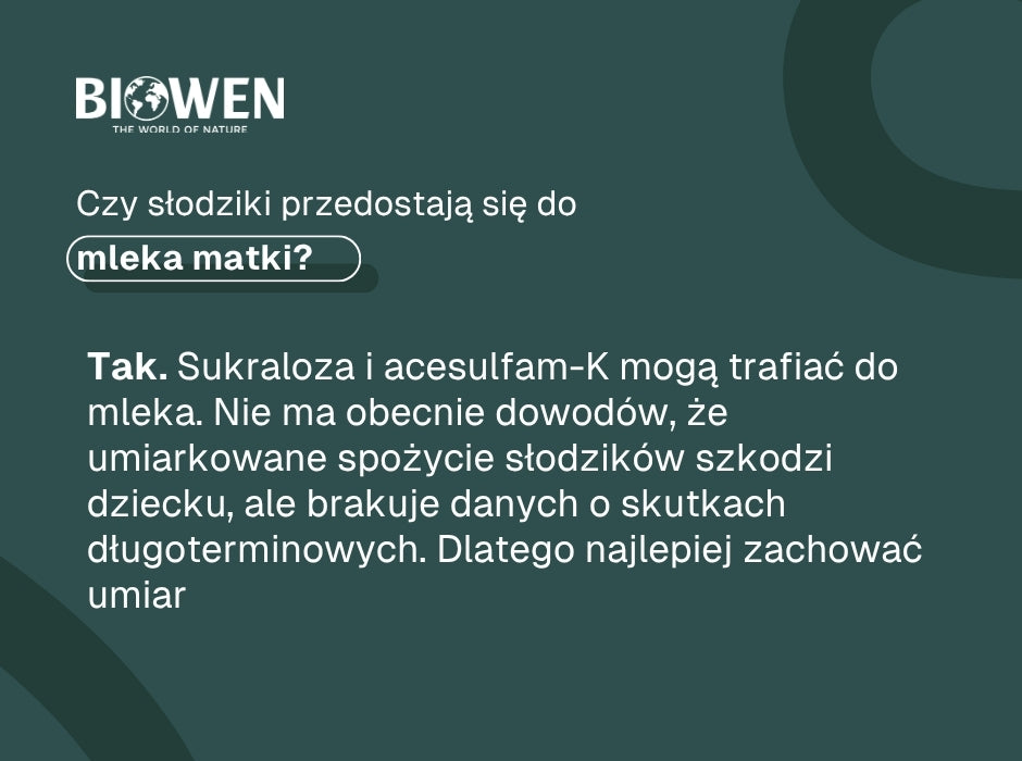 Czy słodziki przedostają się do 
mleka matki? - infografika