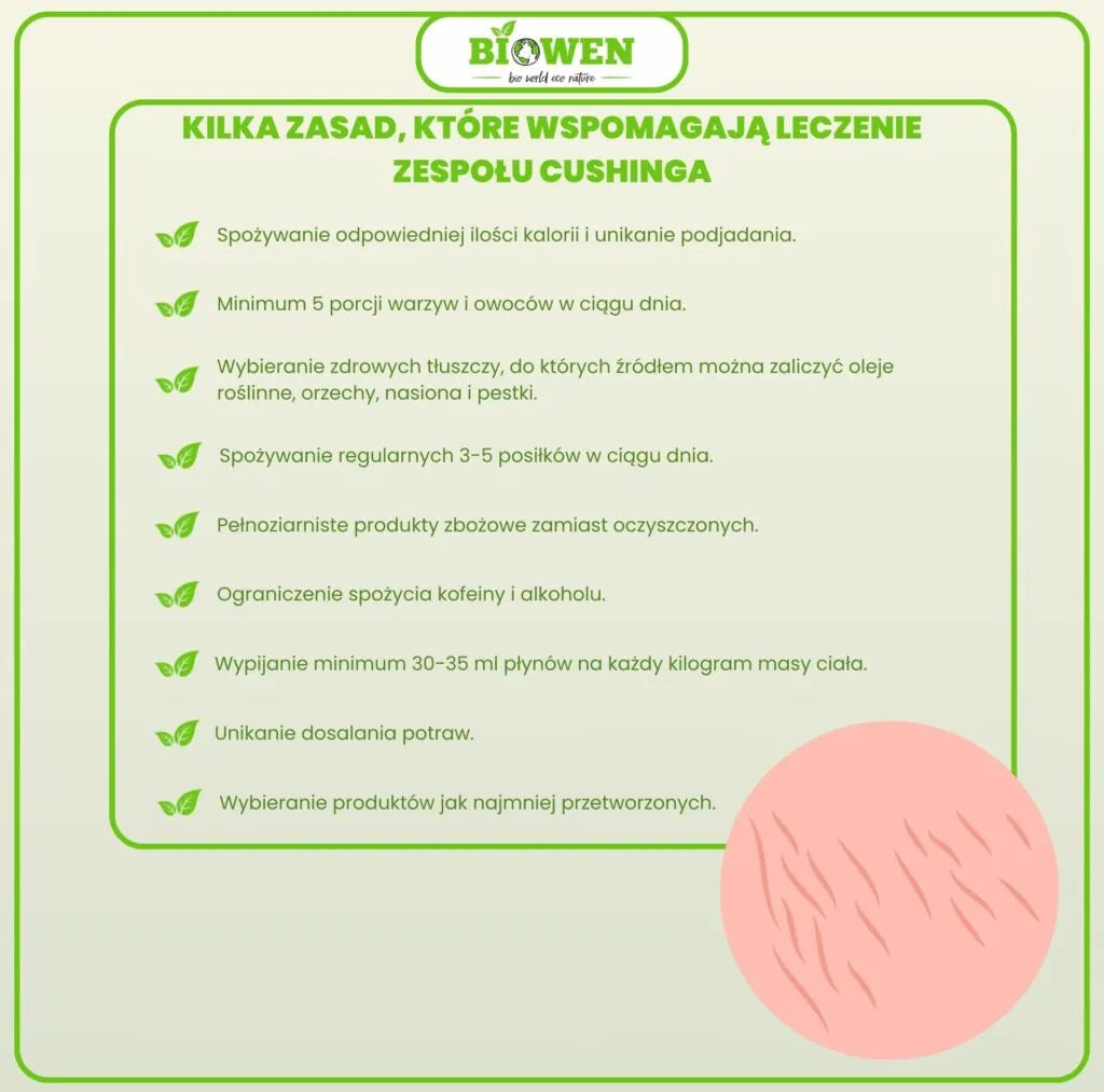 naturalne metody wspierające leczenie zespołu Cushinga dietą infografika