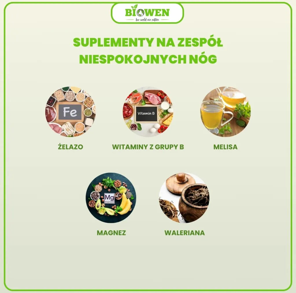 suplementy na zespół niespokojnych nóg infografika