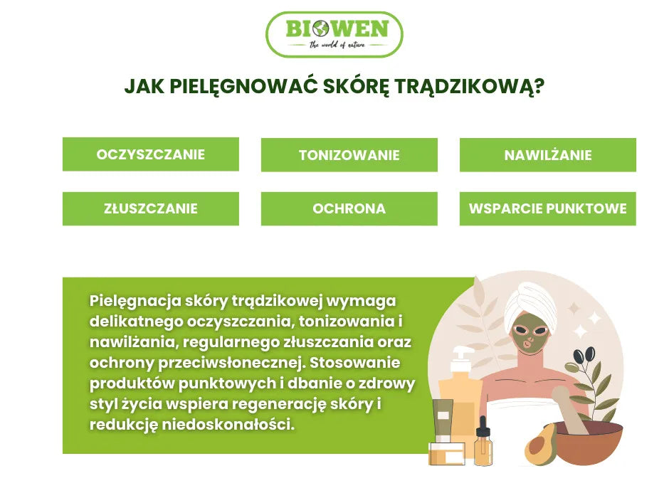 Jak pielęgnować skórę trądzikową - infografika