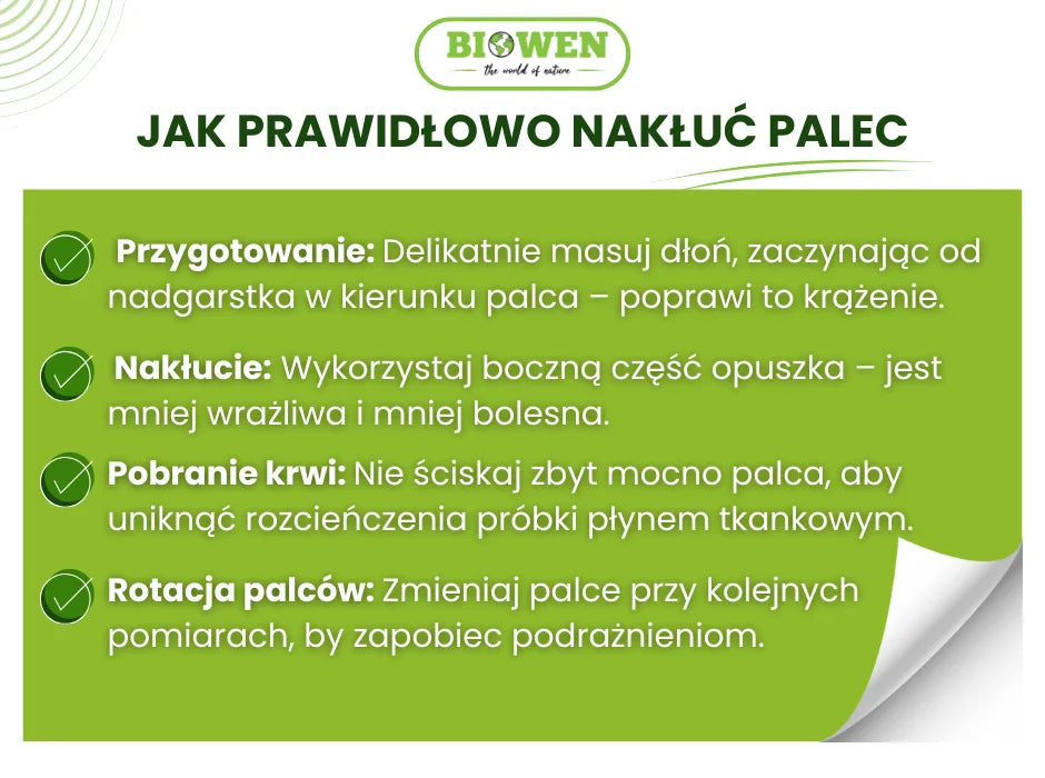 Jak prawidłowo nakłuć palec do pomiaru? - infografika