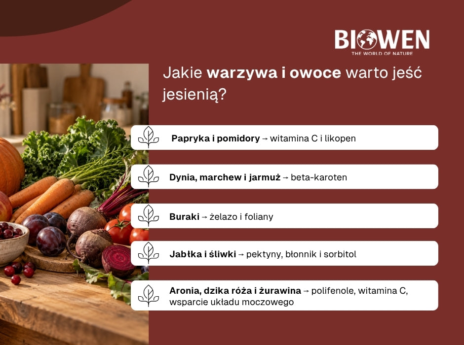 Jakie warzywa i owoce warto jeść jesienią? - infografika