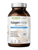 Kolagen morski Biowen w proszku w brązowym szklanym opakowaniu