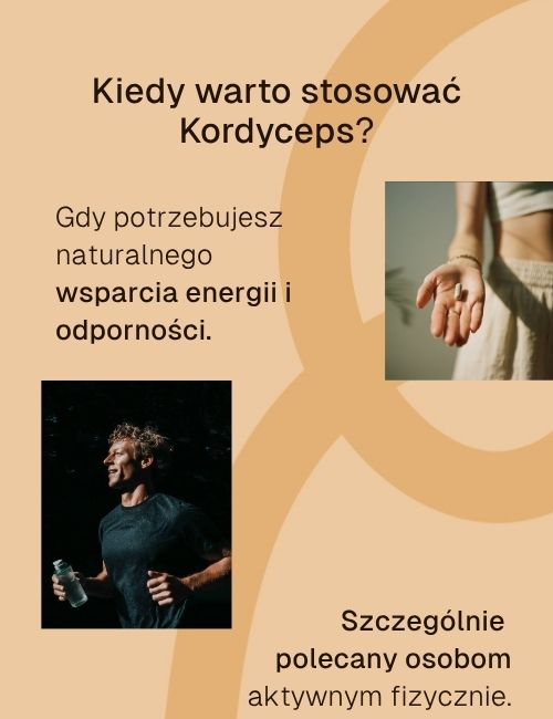 Infografika Biowen Kordyceps 90 kapsułek z opisem działania na energię i odporność