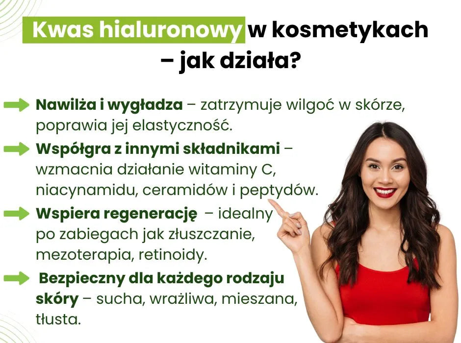 Kwas hialuronowy w kosmetykach, jak działa? - infografika