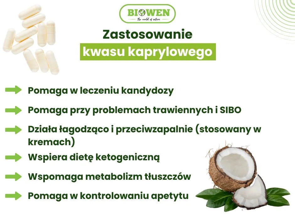Kwas kaprylowy zastosowanie - infografika