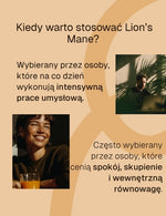 Infografika Biowen Lion’s Mane 90 kapsułek o korzyściach dla koncentracji i równowagi