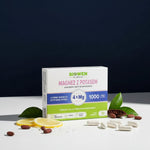 Opakowanie suplementu Magnez z potasem Biowen 30 kapsułek z plastrami cytryny, liśćmi i kilkoma białymi kapsułkami.