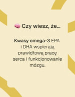 Grafika z napisem o kwasach omega-3 EPA i DHA wspierających serce i pracę mózgu.
