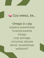 Infografika o działaniu Omega 3 z alg Biowen dla zdrowia serca, mózgu i widzenia.