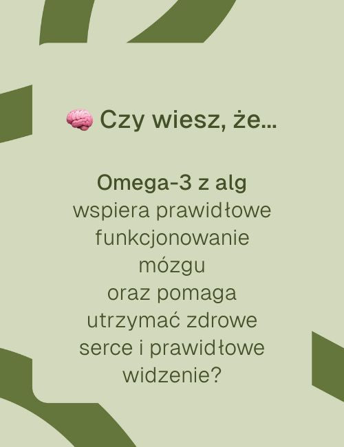 Infografika o działaniu Omega 3 z alg Biowen dla zdrowia serca, mózgu i widzenia.