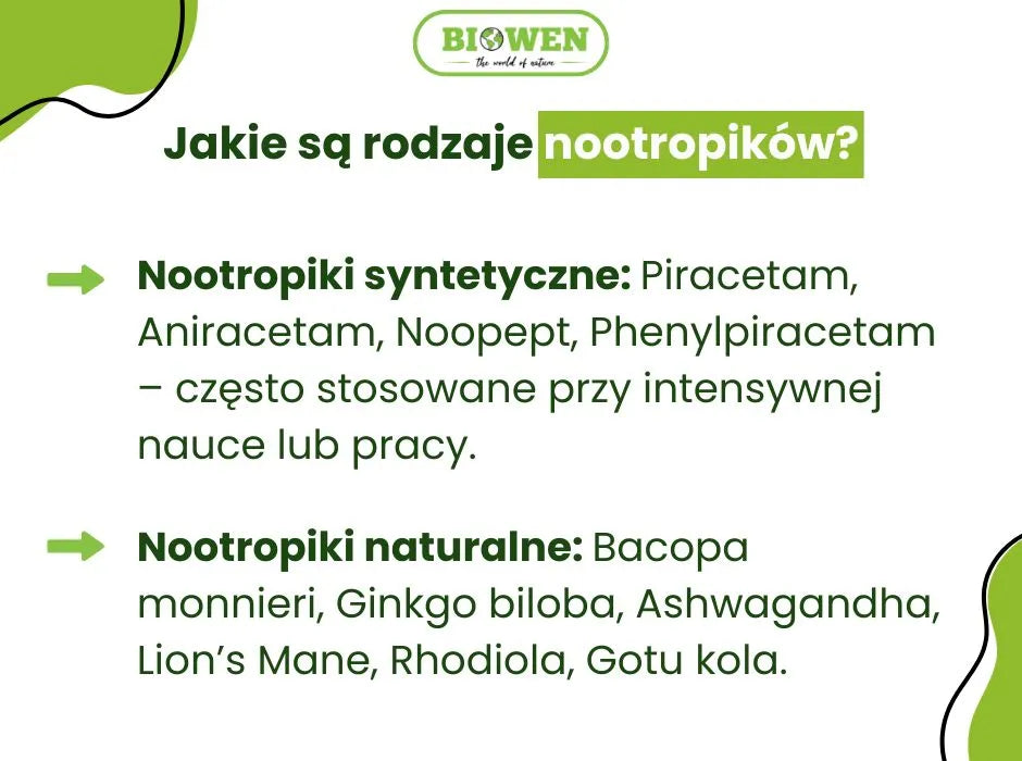 Rodzaje nootropików - infografika