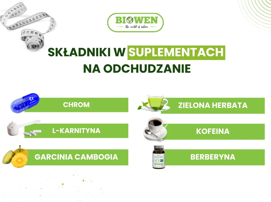 Składniki w suplementach na odchudzanie - infografika