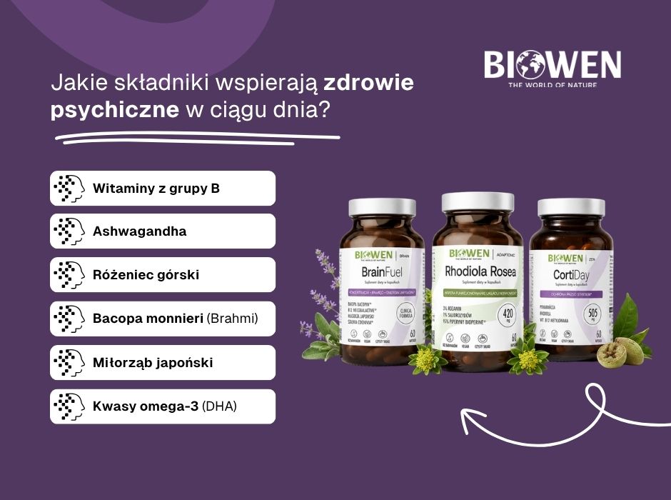 Jakie składniki wspierają zdrowie psychiczne w ciągu dnia? - infografika