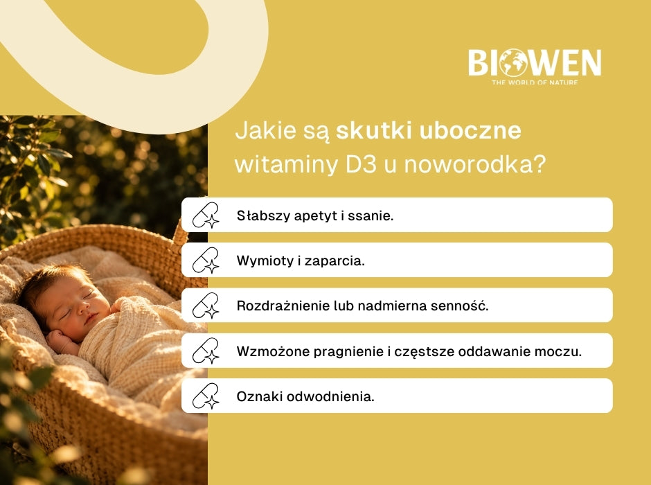 Jakie są skutki uboczne witaminy D3 u noworodka? - infografika
