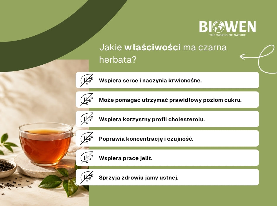 Czarna herbata właściwości - infografika