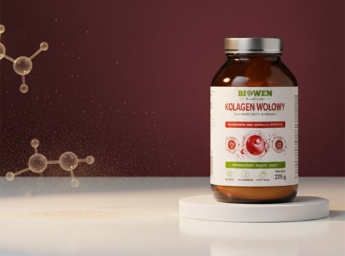 Kolagen Wołowy Biowen 225 g w proszku. Hydrolizowany kolagen dla zdrowia skóry, włosów, paznokci i stawów.